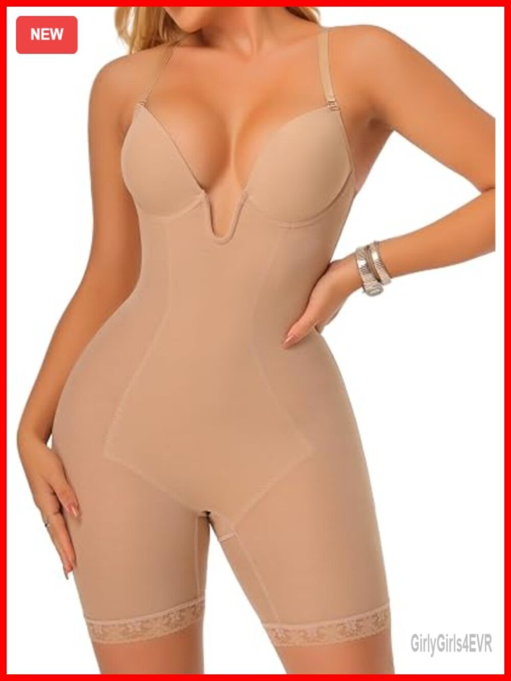 Bodysuit Shapewear for Women Tummy Control Deep U Plunge Backless Full Body